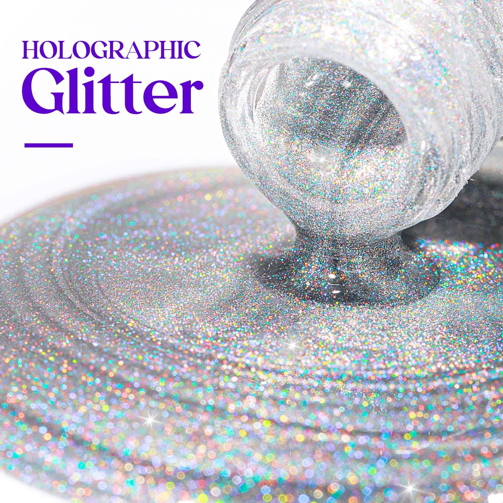 MIZHSE vernis holographique argent échantillon sur ongles, reflets arc‑en‑ciel