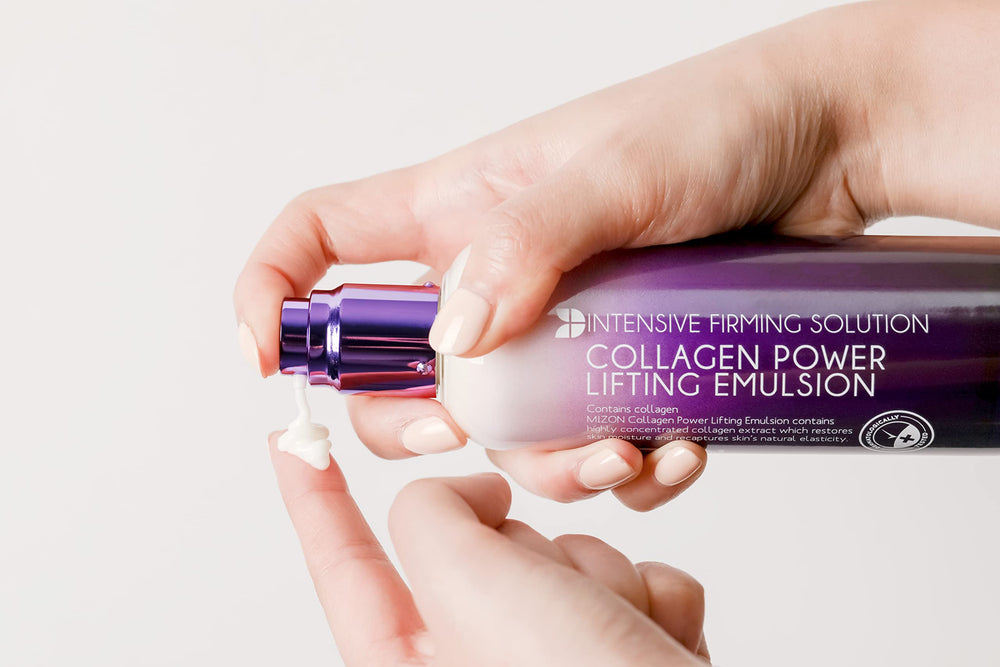 MIZON daily skincare routine featuring Collagen Power Lifting Emulsion