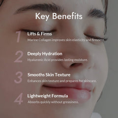 MIZON Collagen Power Lifting Toner – Application sur le visage, sensation rafraîchissante.