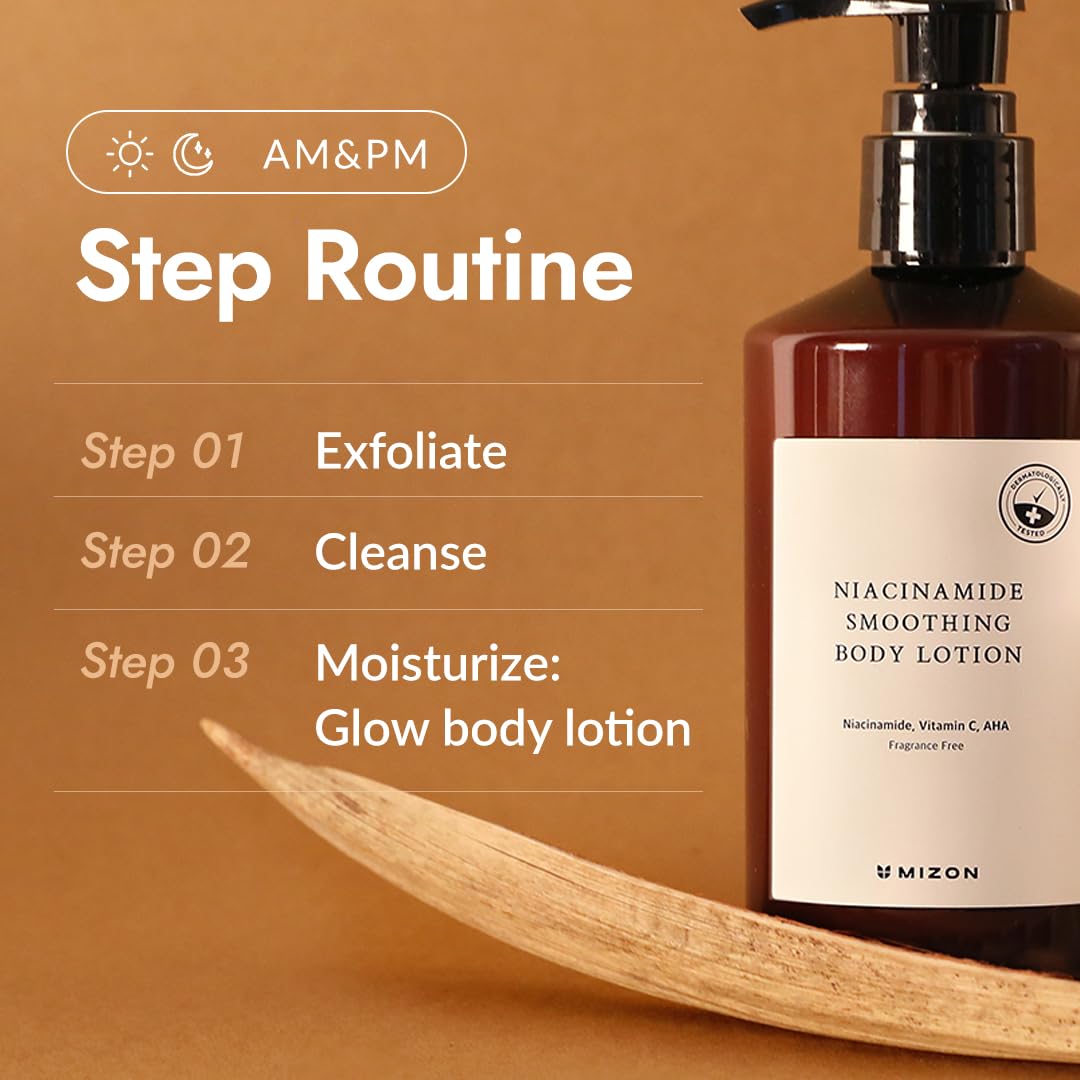 Application facile de la lotion MIZON, peau douce et satinée.