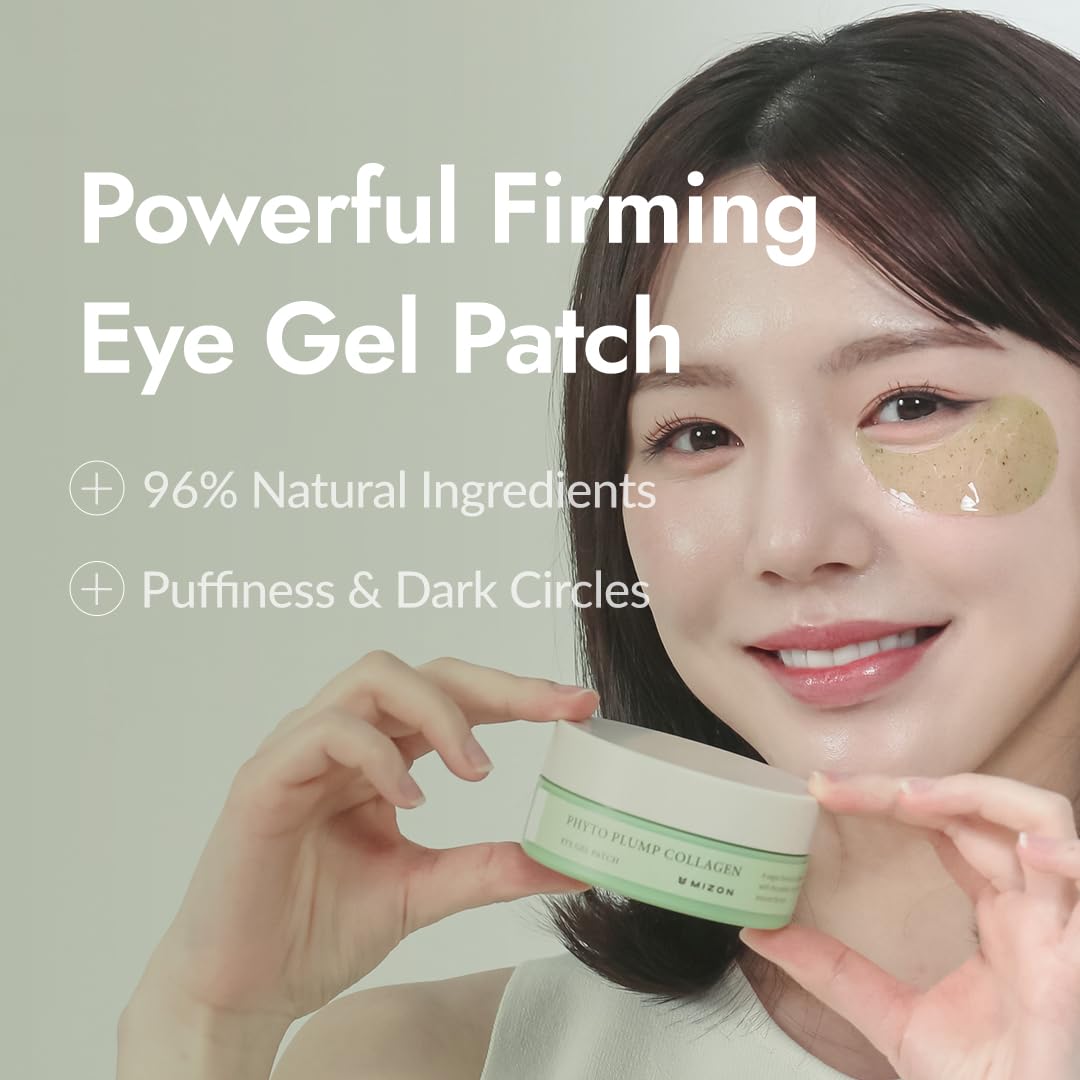 Patch yeux MIZON Phyto Plump appliqué sur peau propre.