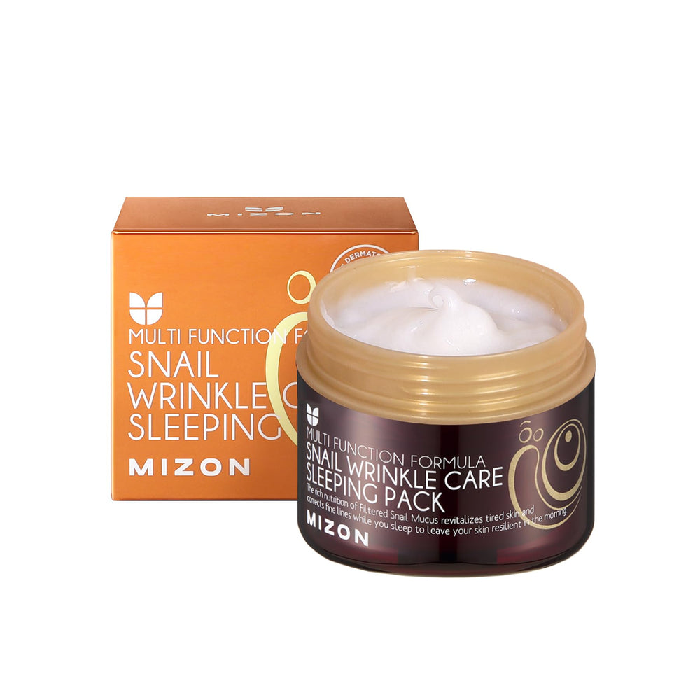MIZON Snail Wrinkle Care Sleeping Pack in jar for overnight hydration and nourishment.