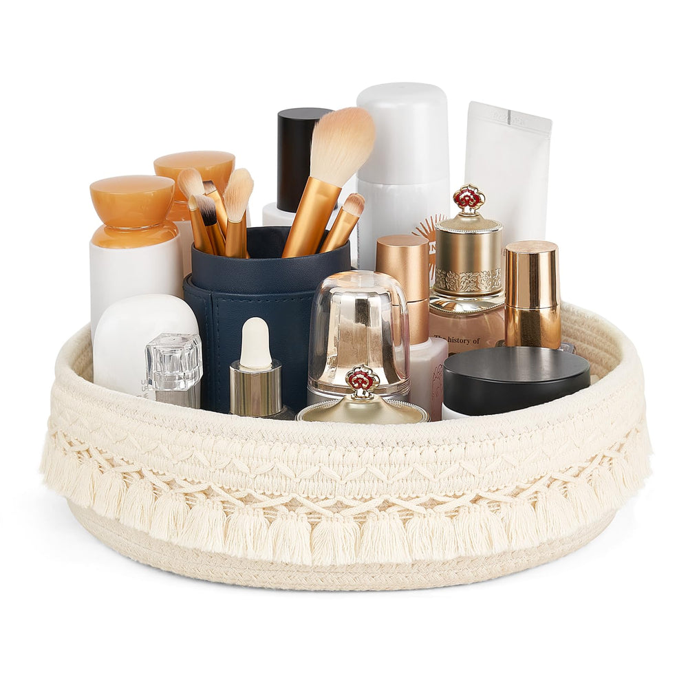 Panier Mkono en macramé pour maquillage, rangement pratique et décor bohème