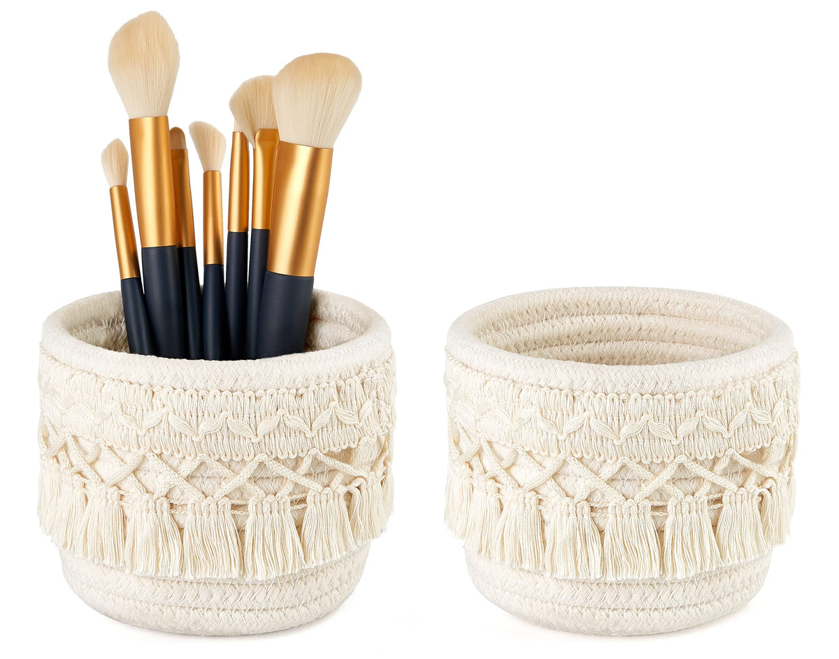 Mkono porte-pinceaux macramé ivory, ensemble-deux pratique pour organiser pinceaux et crayons.