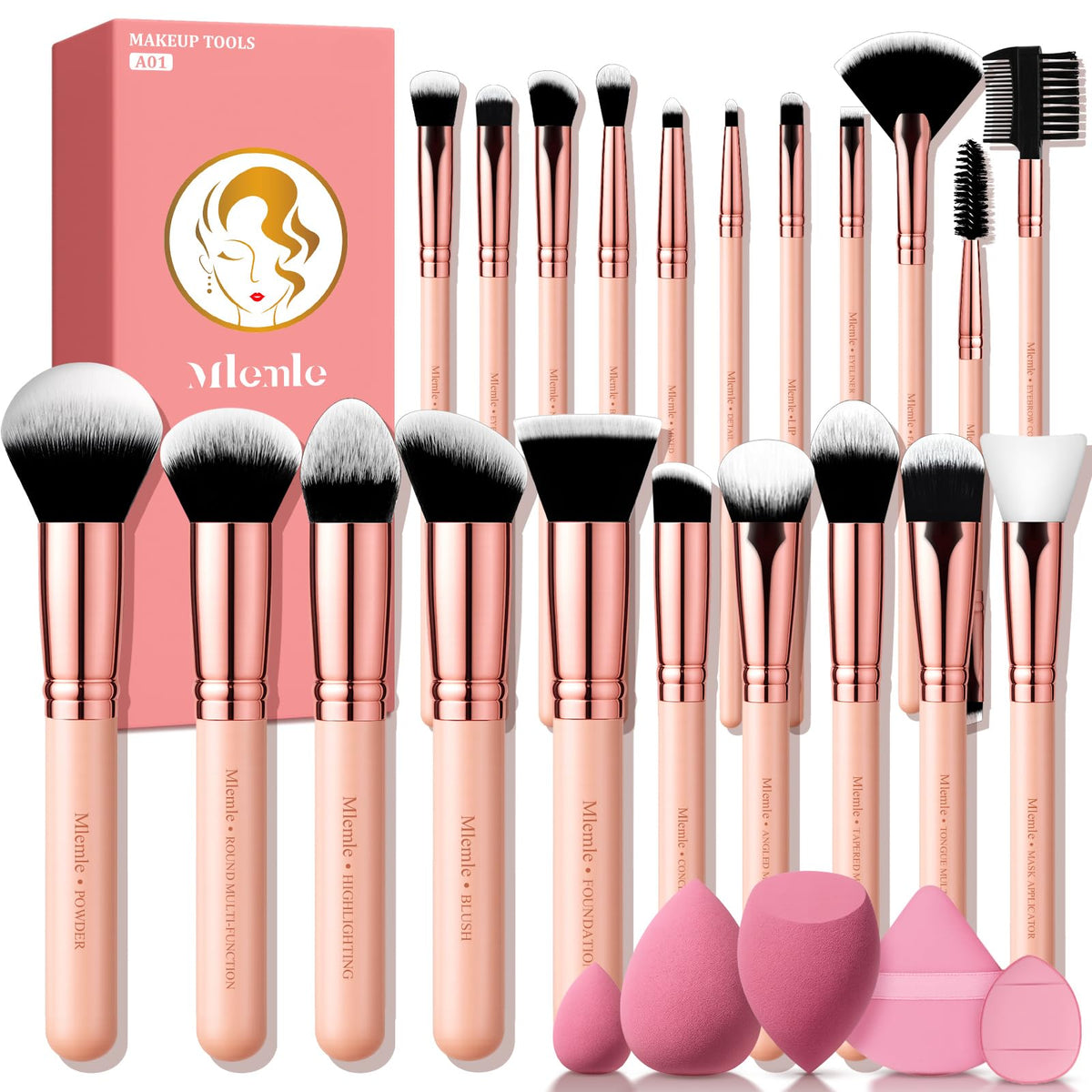 Ensemble Mlemle de pinceaux maquillage professionnel pour un rendu précis et durable.