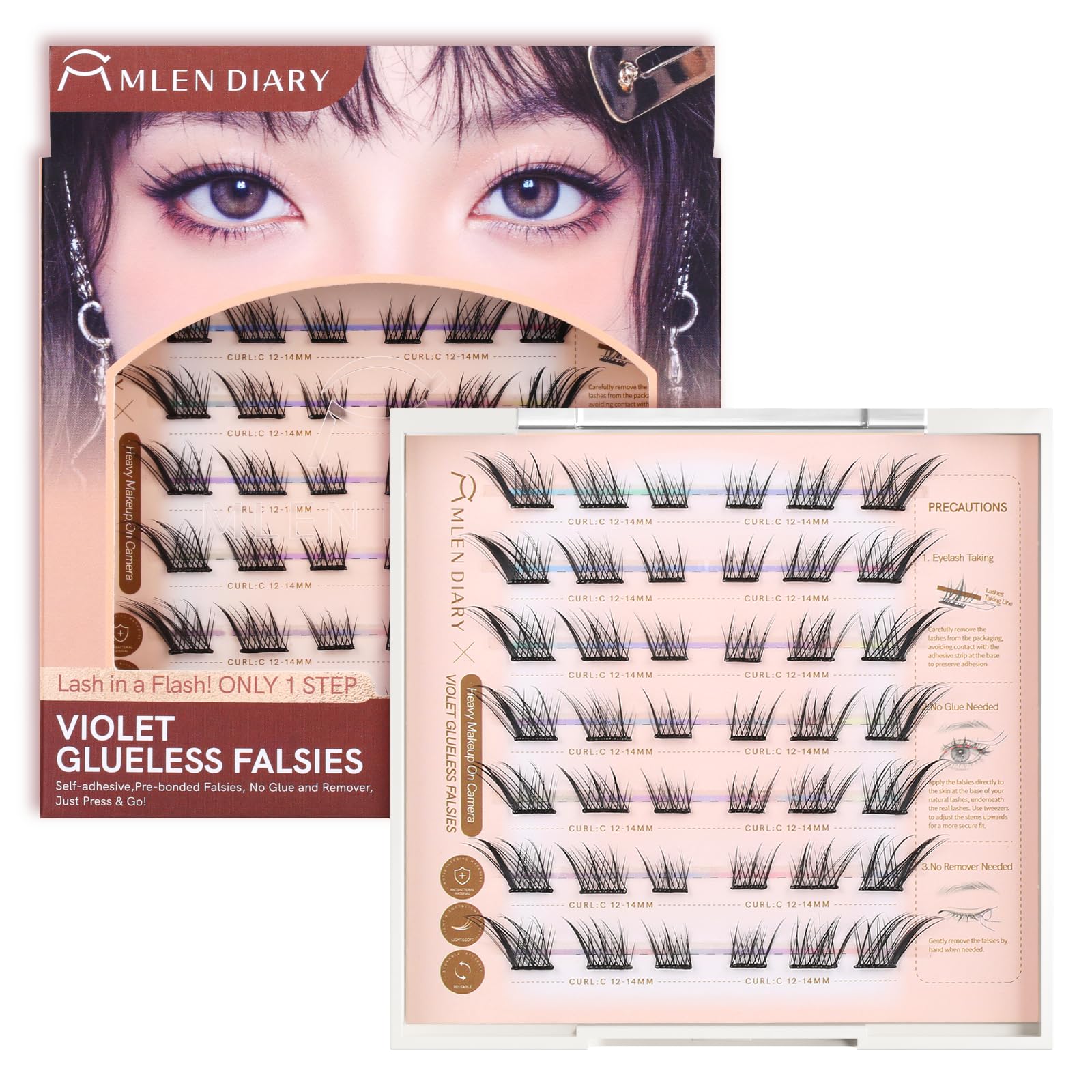 MLEN DIARY cils auto-adhésifs C-Curl naturel 12-14 mm pour un regard discret.