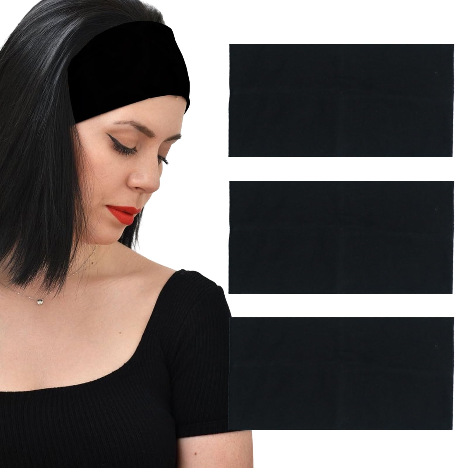Bandeau MLMOMVME noir en coton élastique; absorption de sueur et maintien durable.