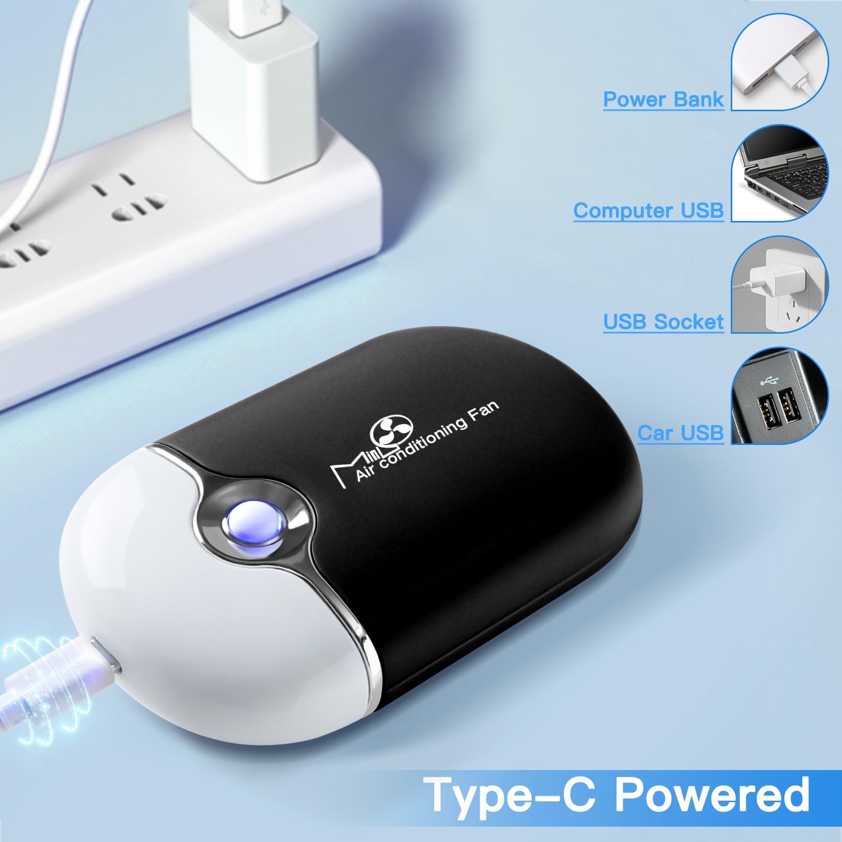Ventilateur mlogiroa cils USB-C, alimentation pratique via PC ou chargeur