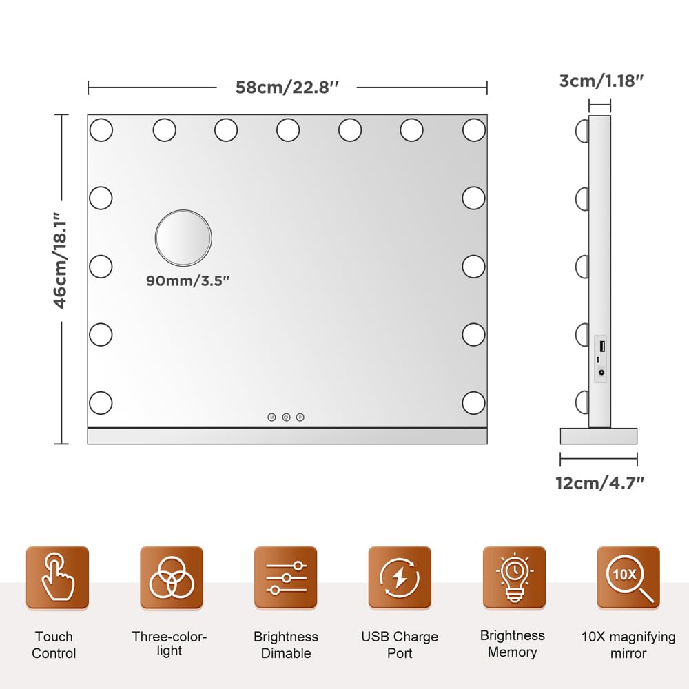 M MIVONDA miroir tactile — contrôle intuitif et port USB intégré