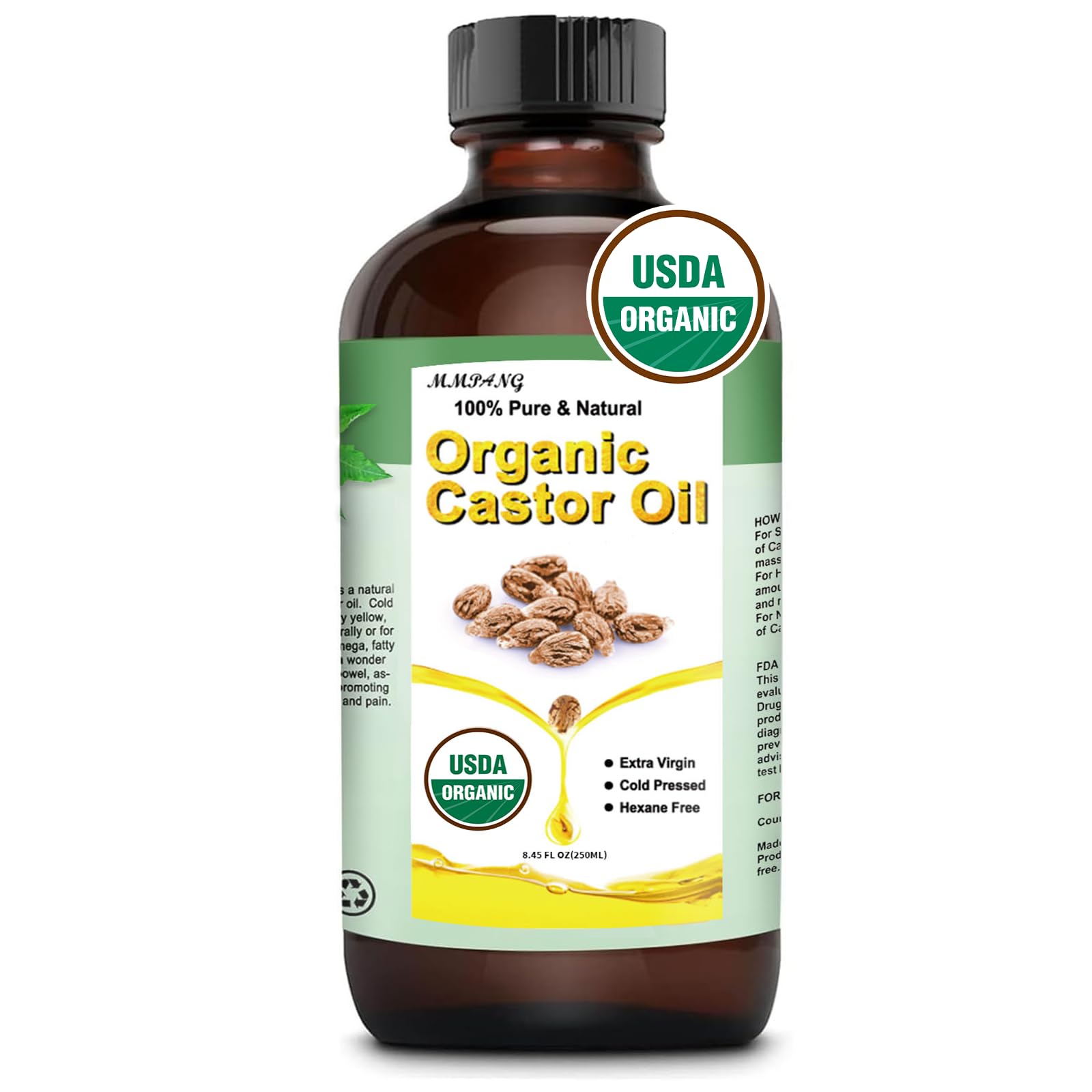 Huile de ricin MMPANG en bouteille en verre pour cils et sourcils, soin naturel