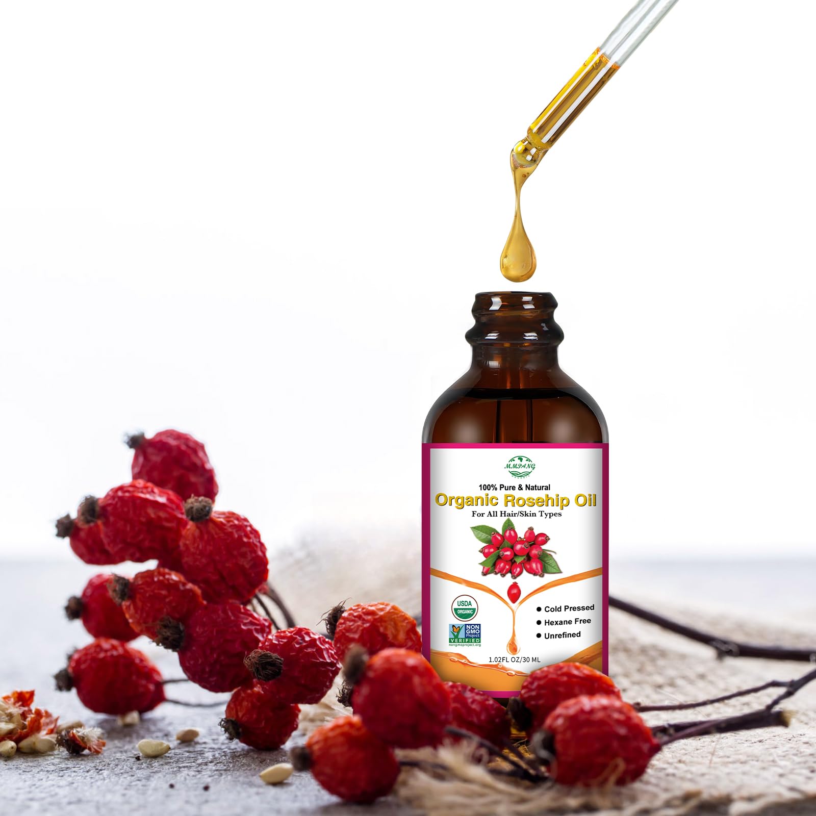 Huile Rosehip MMPANG comme soin polyvalent porteuse