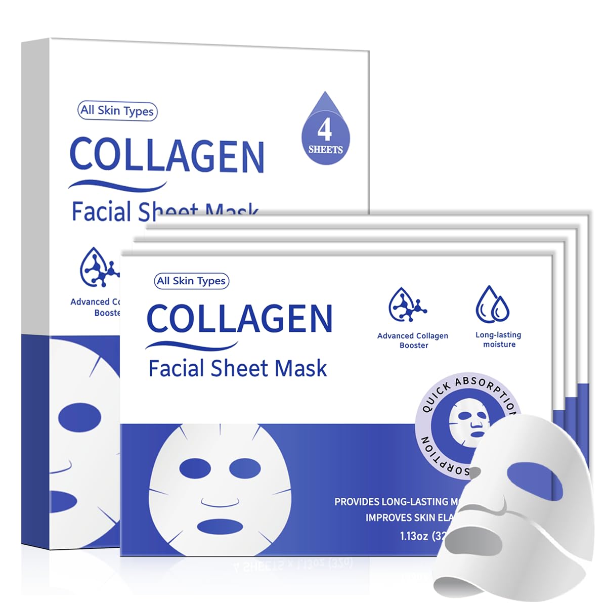 MMV Masque Visage Collagène 4 Pack – packshot montrant l’hydratation en profondeur