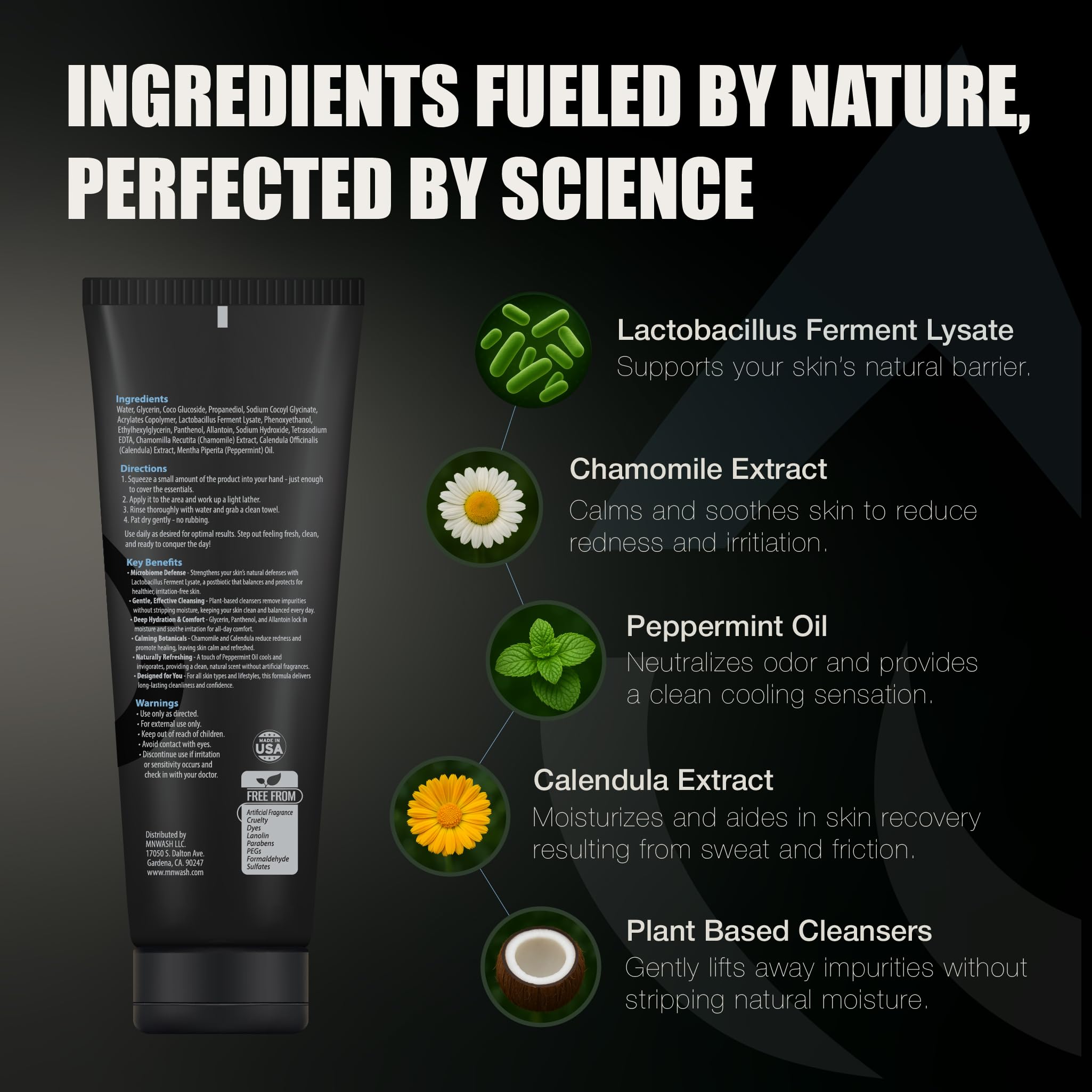 MNWASH extraits camomille calendula – action apaisante et confort.