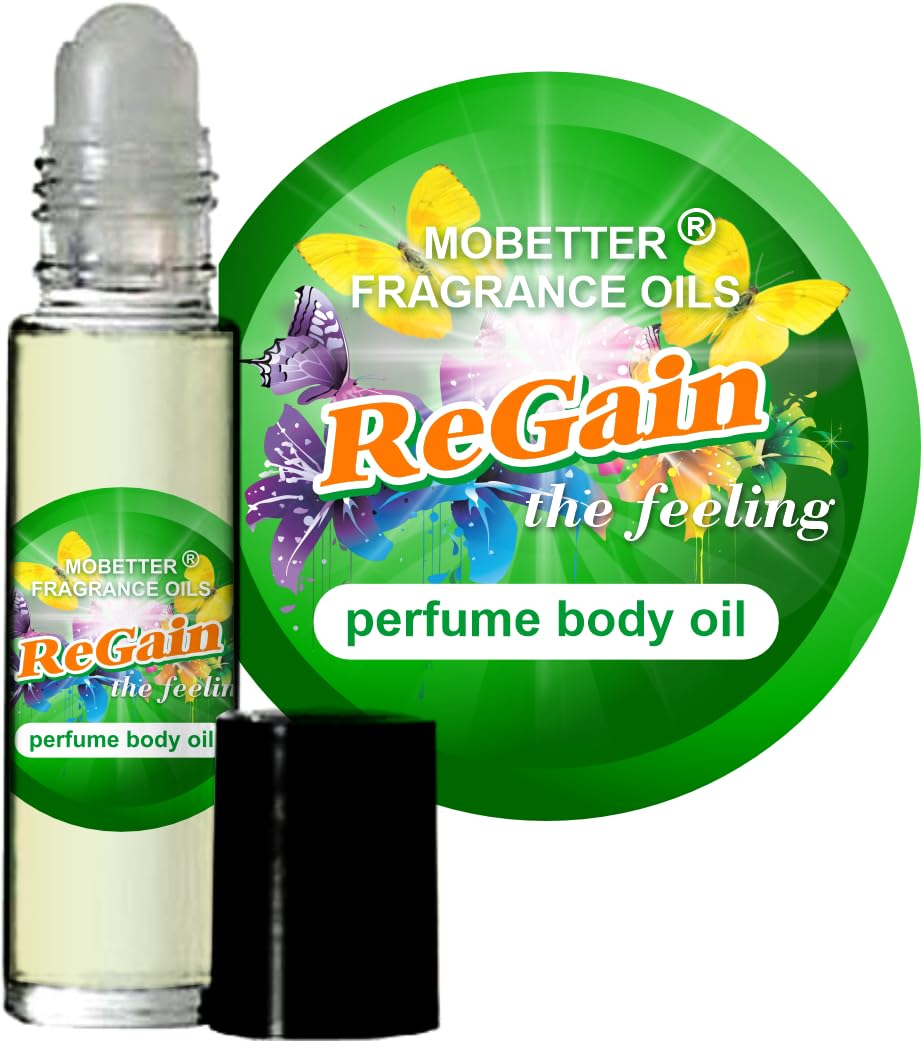 MOBETTER ReGain The Feeling oil bottle close-up highlighting long-lasting scent.