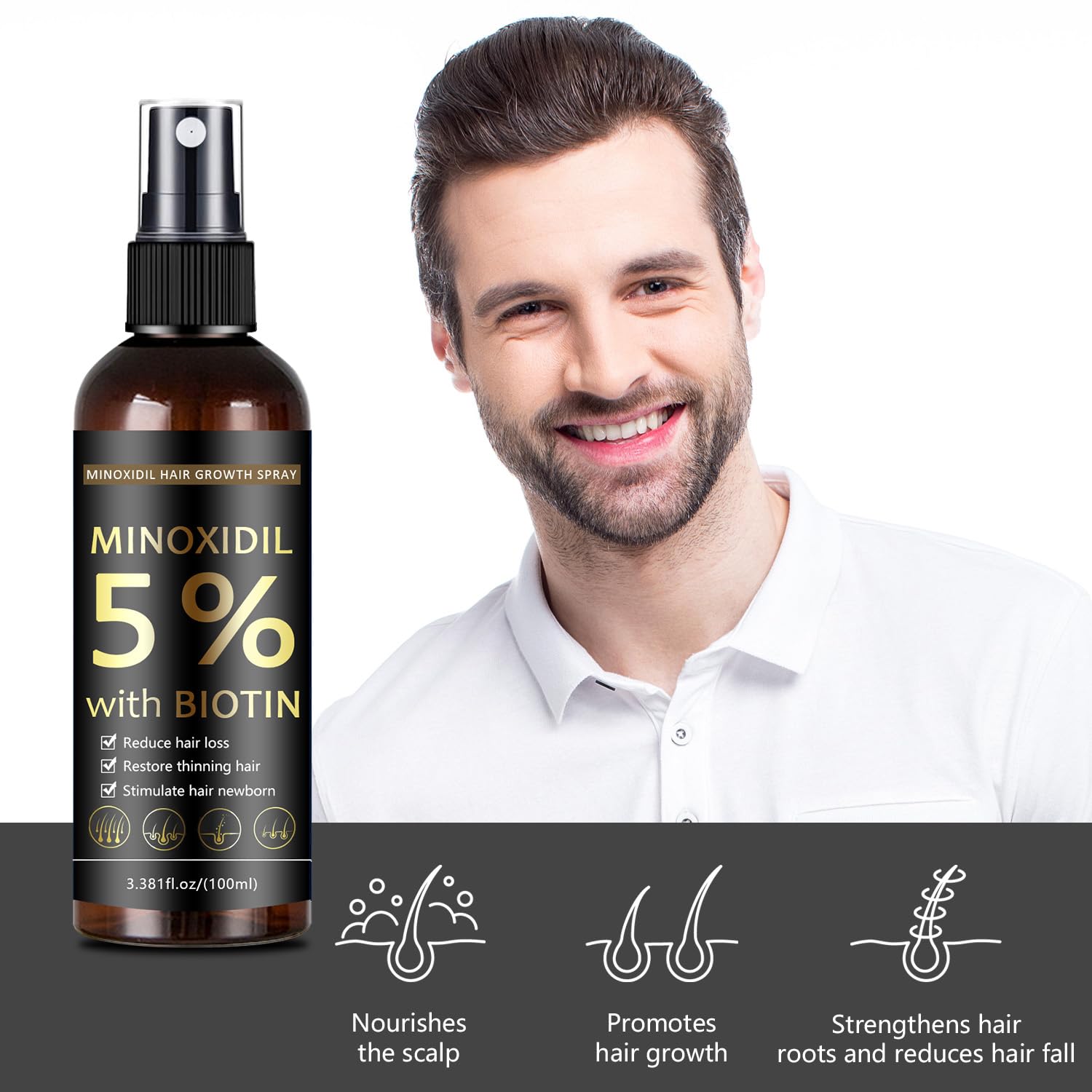 MOC LINK Minoxidil 5%, embout pulvérisateur pour une application précise.