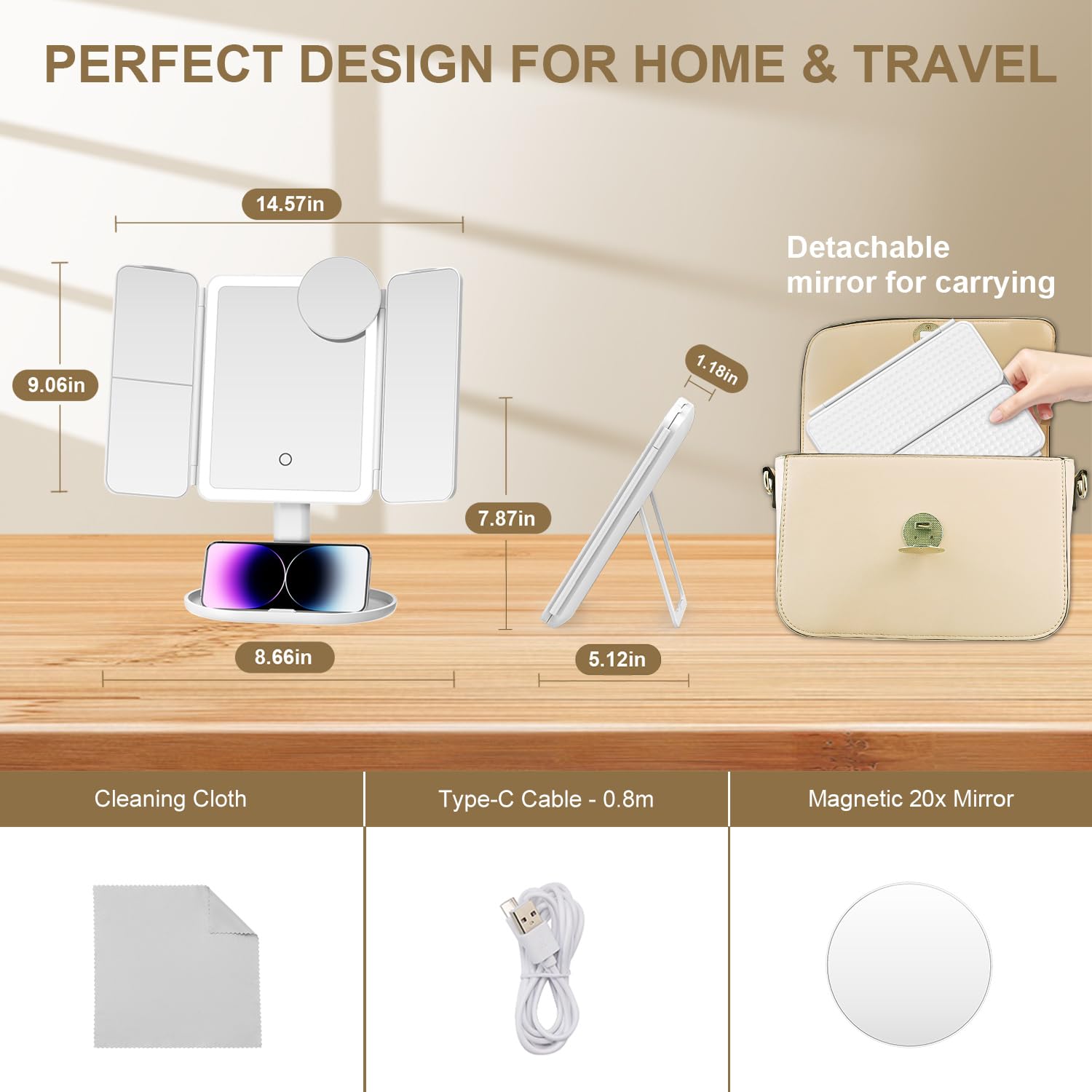 Mocado miroir détachable et portable pour voyage