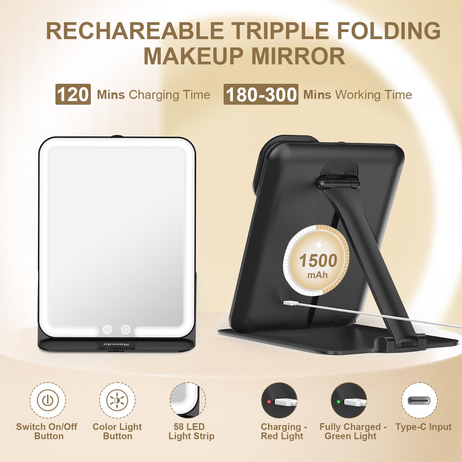 Mocado miroir portable avec étui velours pour voyage.