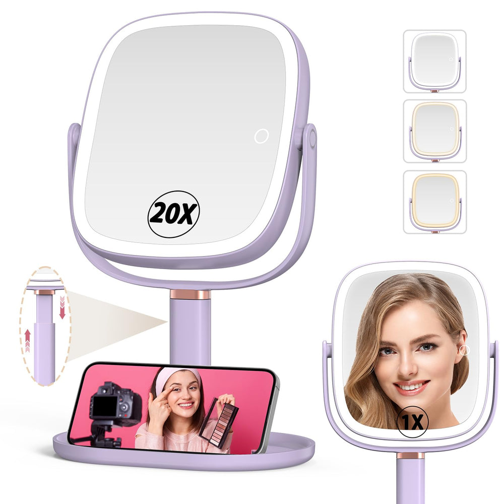 Mocado Miroir de maquillage avec lumière 1x/20x pour précision.