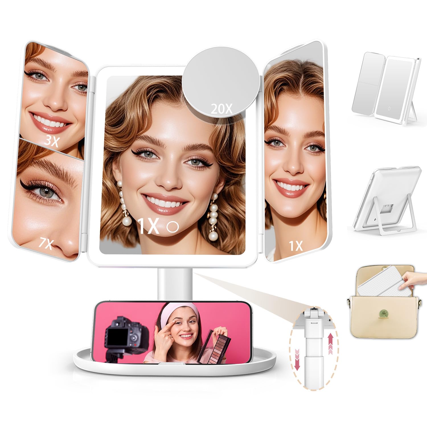 Mocado miroir maquillage avec zoom 20x pour détails précis du regard