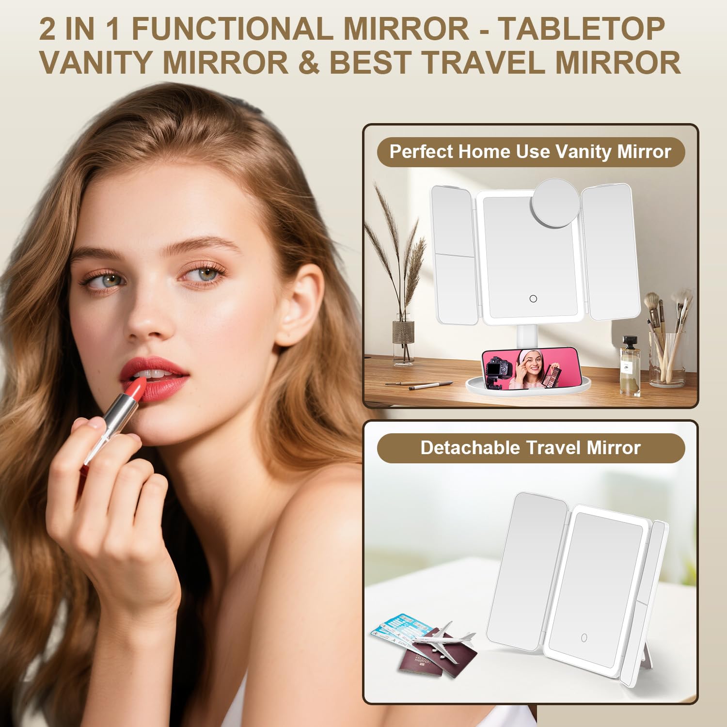 Mocado miroir maquillage 3x pour inspection fine du teint