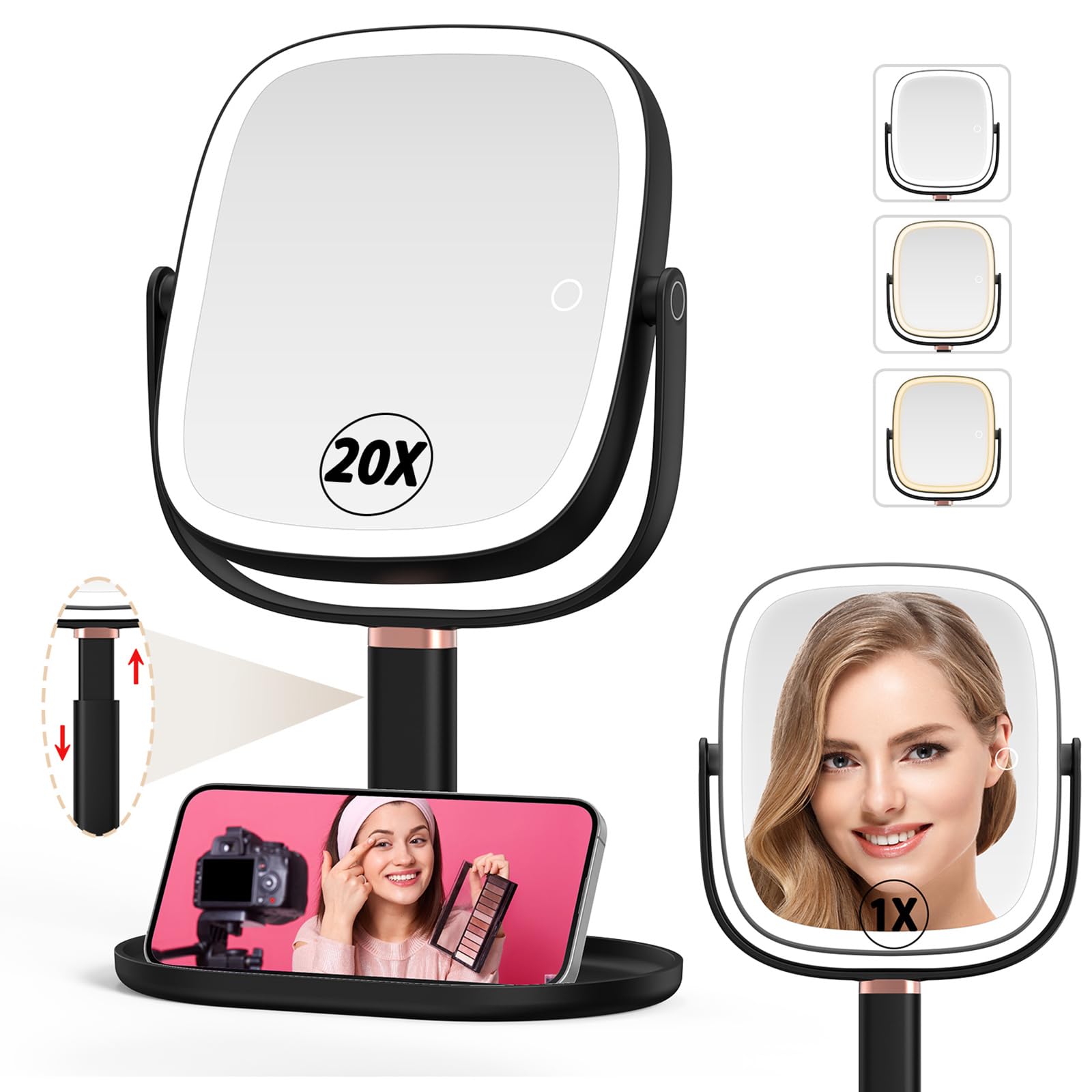 Mocado miroir maquillage lumineux avec double face pour vue globale et détails