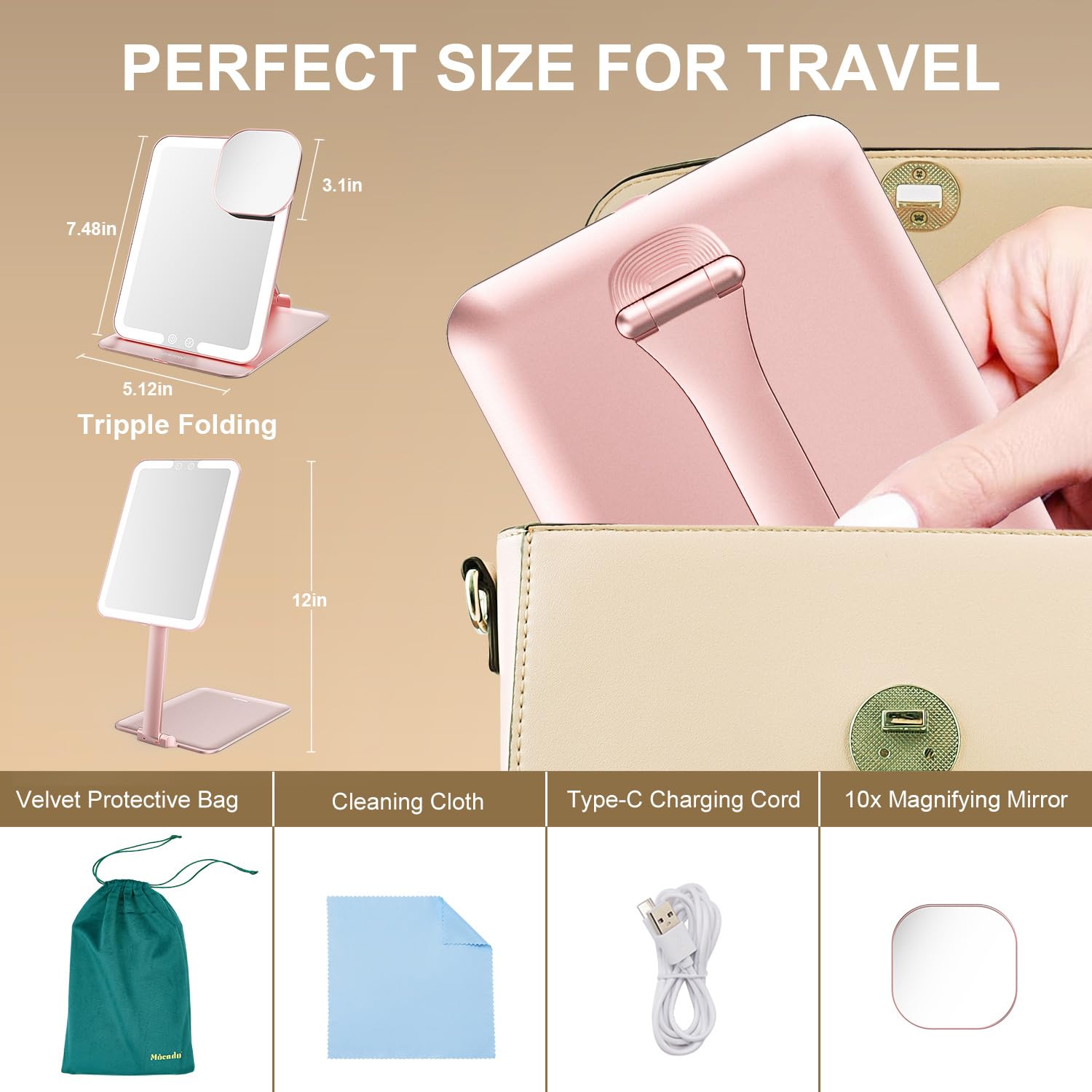 Mocado Miroir Maquillage Voyage Étui Velours pour transport sécurisé