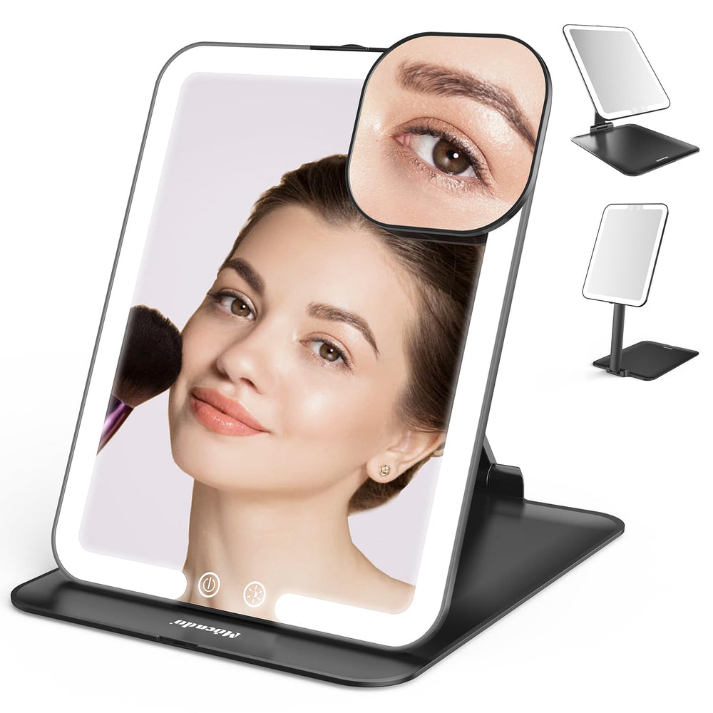 Mocado miroir voyage avec lumière, vue frontale, pratique pour maquillage rapide en déplacement.