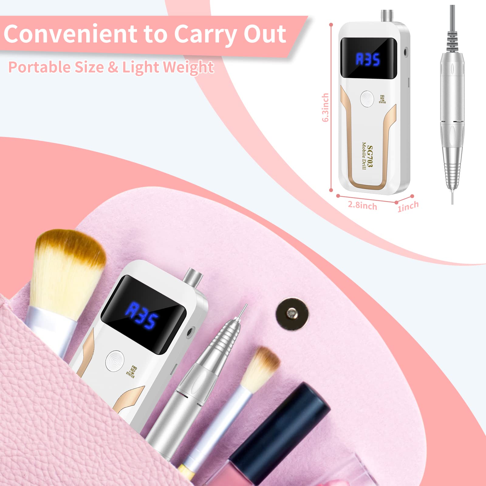MOCOWIND foreuse électrique portative sans fil pratique pour sessions prolongées de manucure.