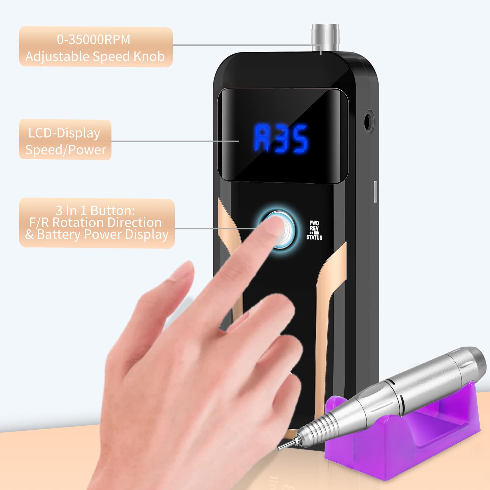 MOCOWIND kit broches et bandes abrasives pour ongles