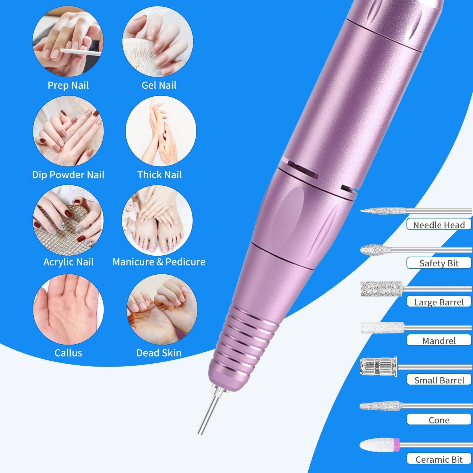 Kit forets 7 pièces MOCOWIND pour limer et polir les ongles