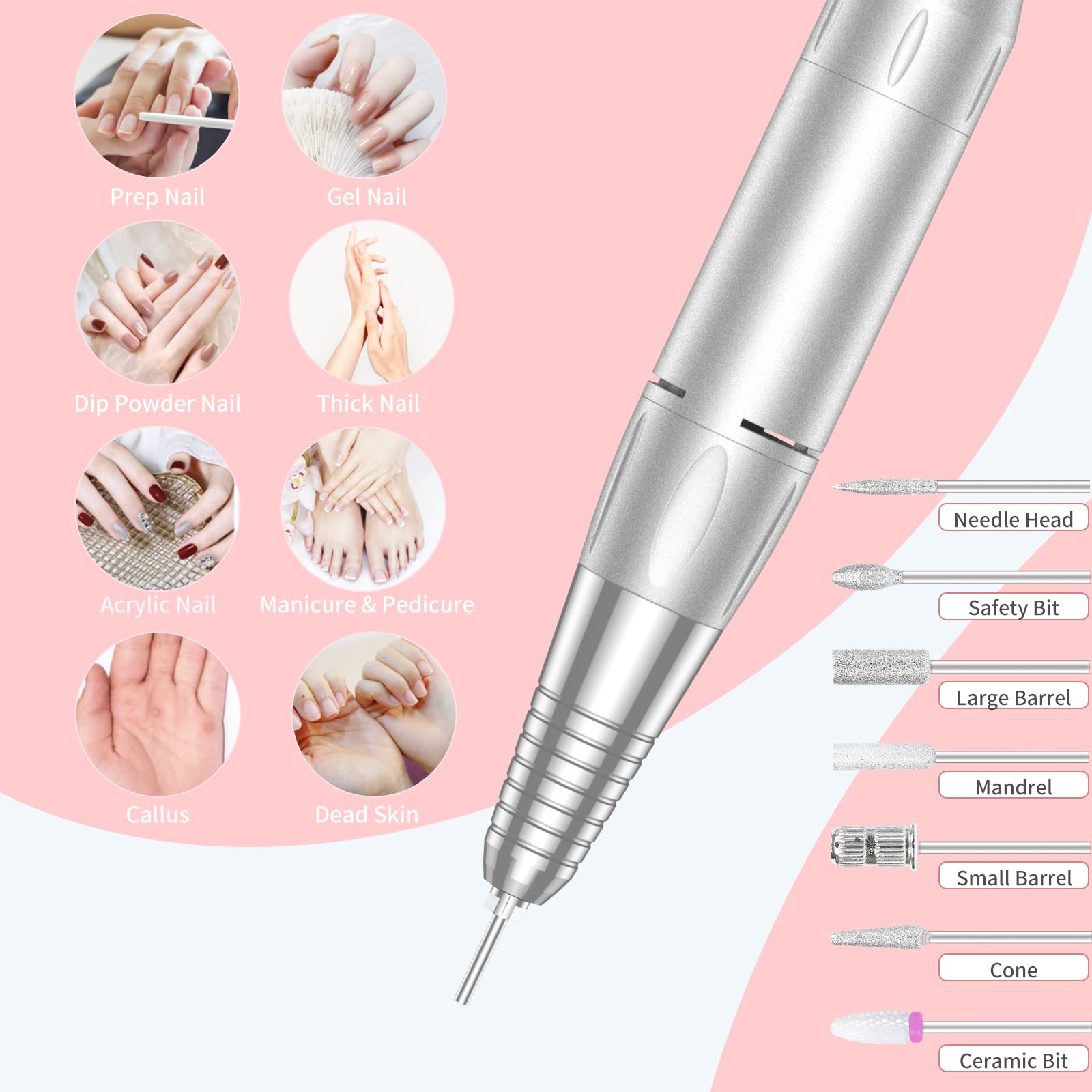 MOCOWIND perceuse à ongles sans fil avec batterie 3600mAh, longue autonomie.