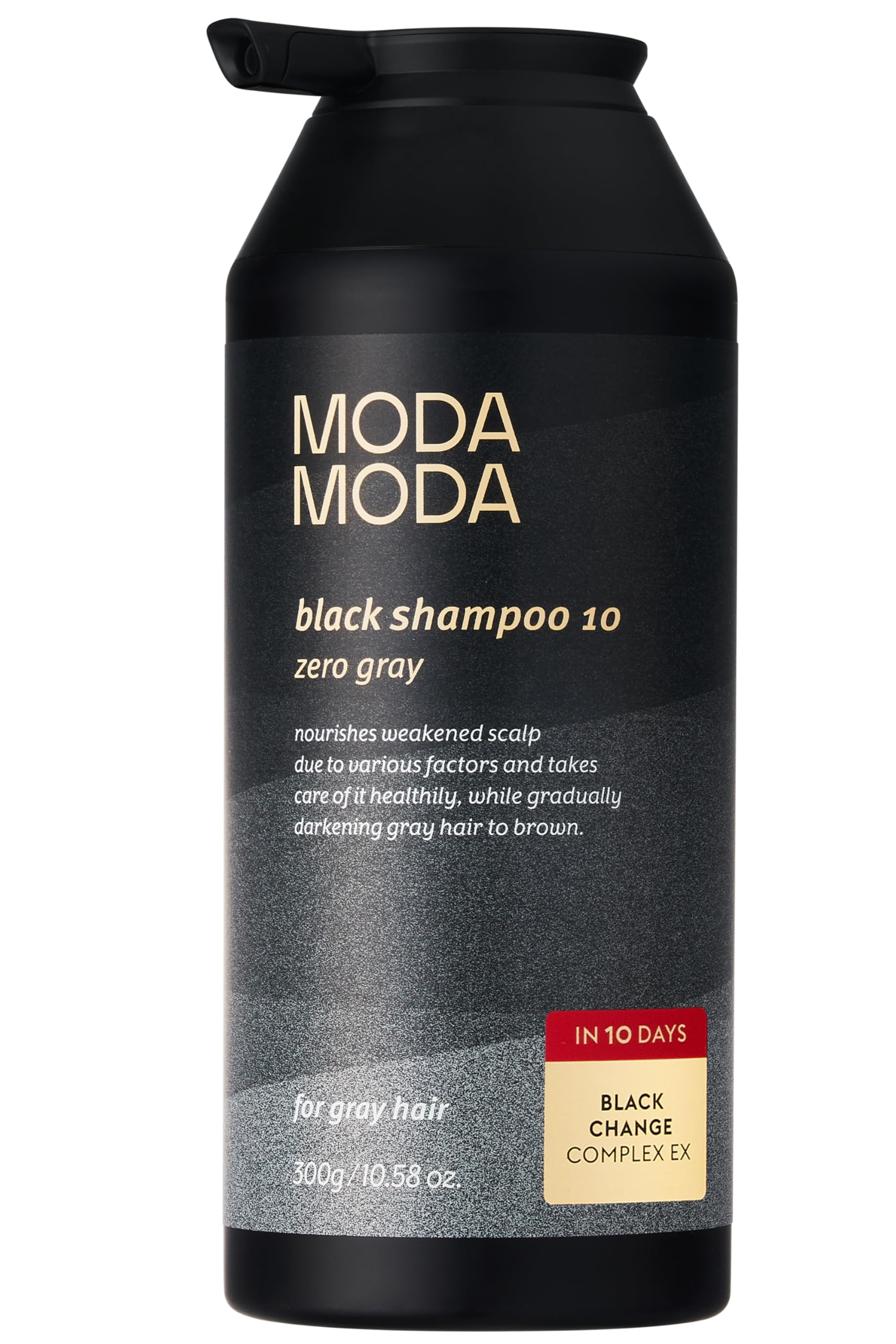 MODA MODA Zero Gray Black Shampoo — bouteille extérieure prête à l’emploi et couleur naturelle des cheveux.