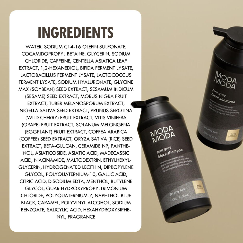 MODA MODA Zero Gray Black Shampoo — usage quotidien simple pour une routine capillaire efficace.