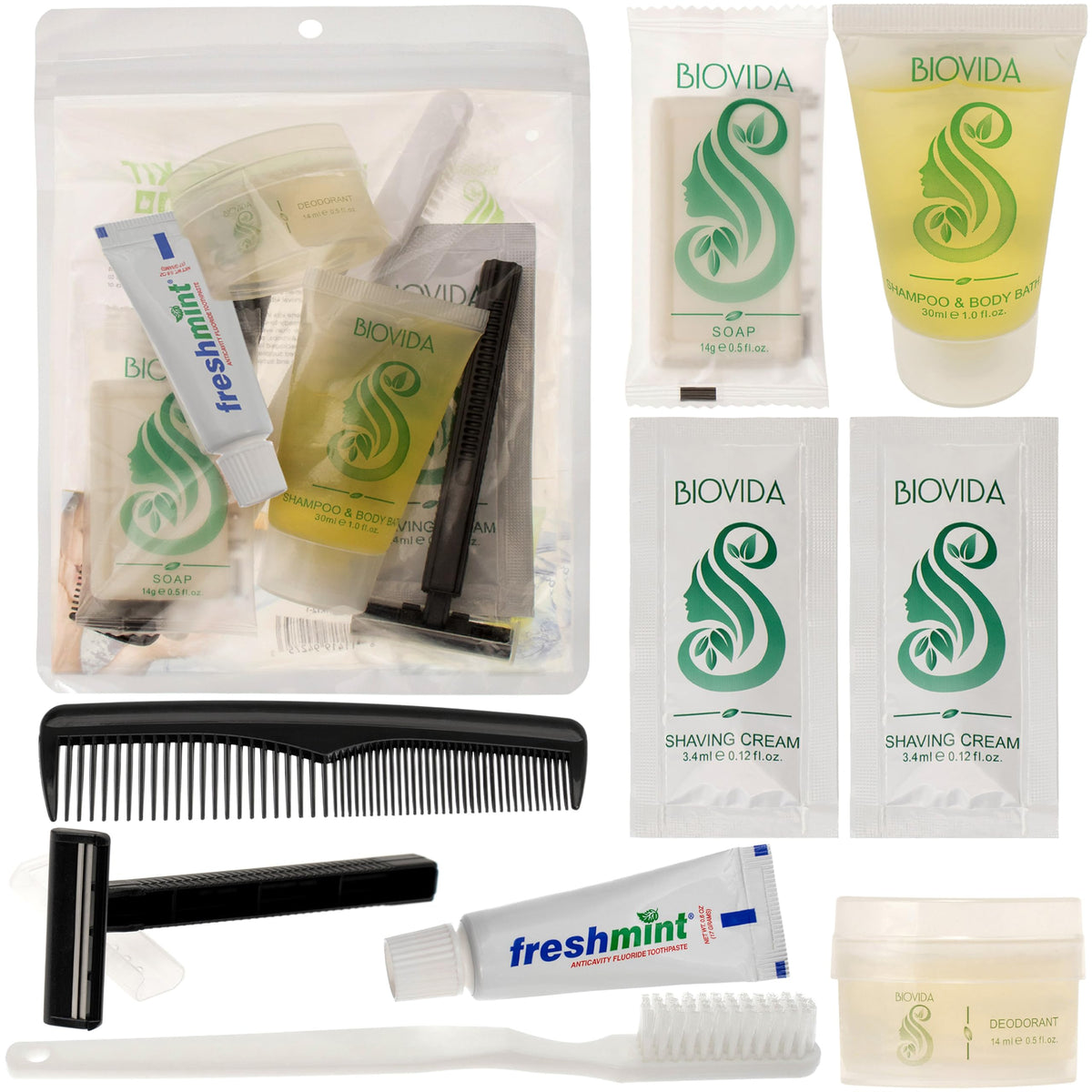 Moda West 24 kits d'hygiène unisexe dans sac zippé, pratique voyage