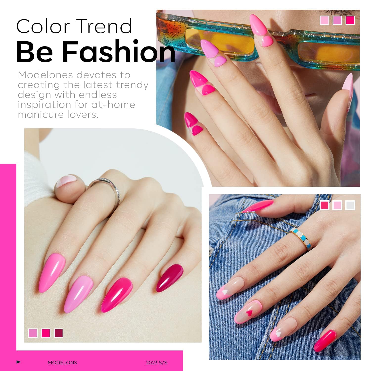Manucure rose gel en cours d'application avec tenue uniforme.