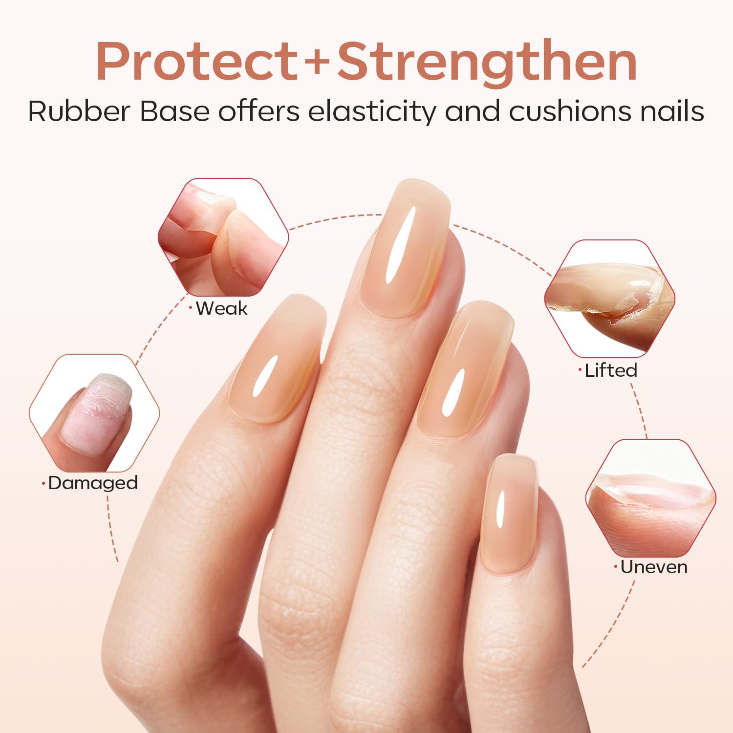 Modelones base caoutchouc ongles nude, offre une finition naturelle renforcée.
