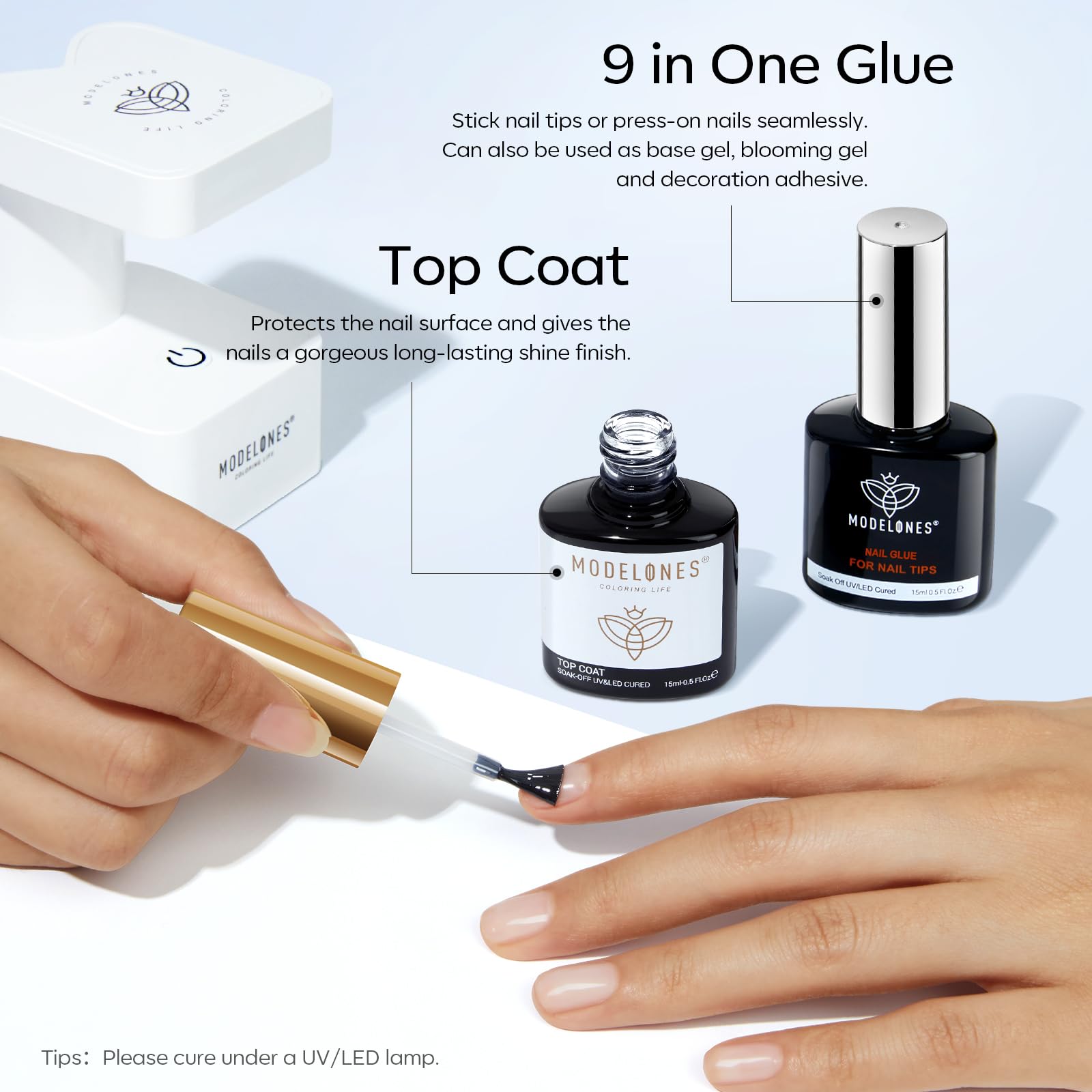 Modelones base-gel avec adhésion rapide pour une manucure durable.