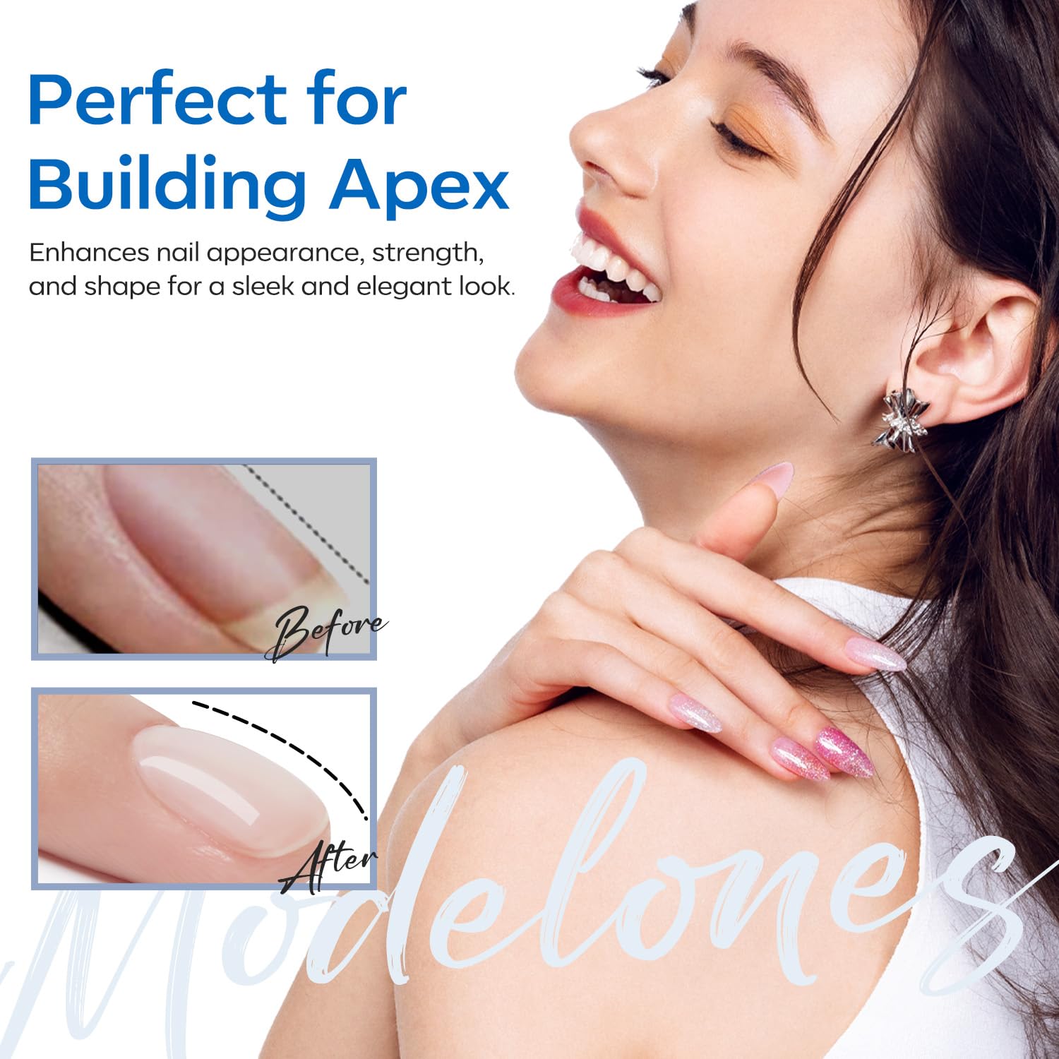 Modelones Base Gel Surface Ongle – montre une surface lisse et une courbure naturelle.