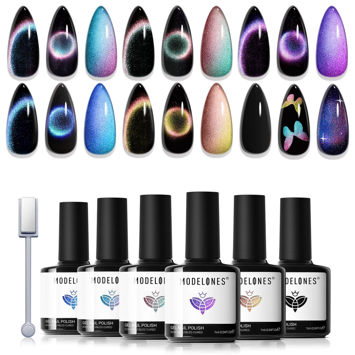 Modelones base noire – fond neutre pour révéler l’effet chat-œil.