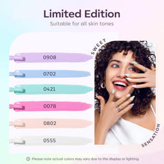 Modelones bleu pastel vernis gel: couleur fraîche pour un look printanier durable.