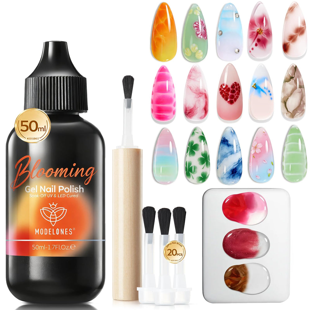 Gel à effet blooming Modelones 50 ml avec palette, pour designs variés.