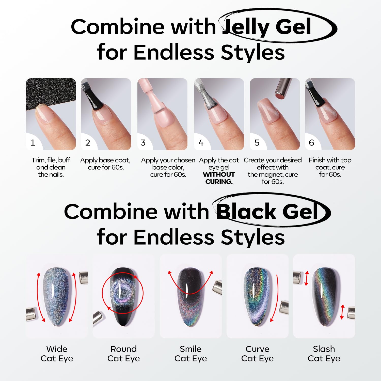 Emballage Modelones contenant vernis gel noir œil-de-chat 15 ml