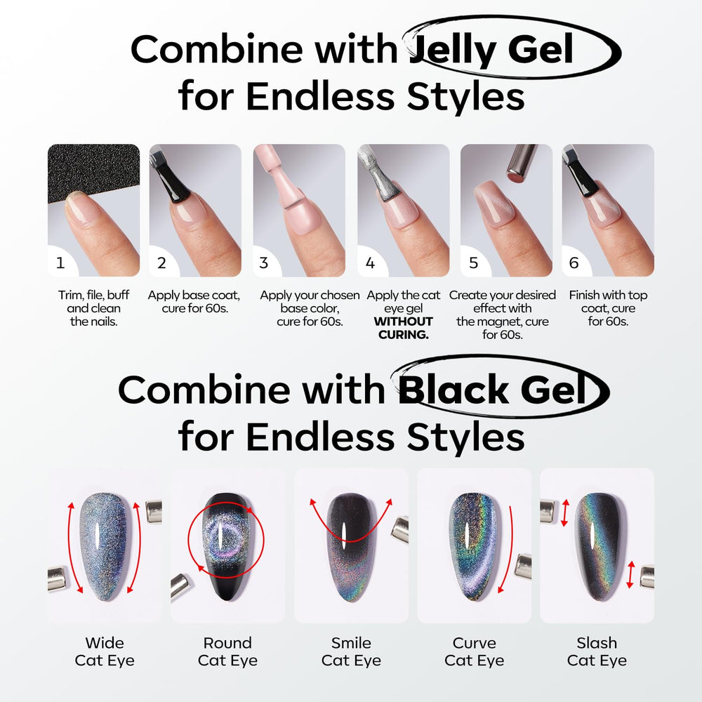 Emballage Modelones contenant vernis gel noir œil-de-chat 15 ml