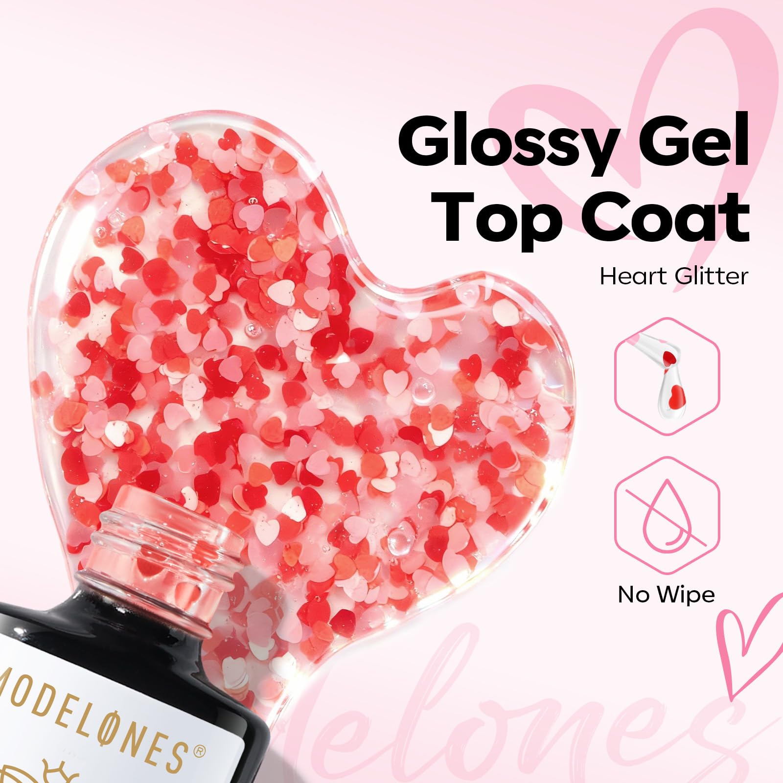 Modelones Bouteille Vernis Gel Coeur Rose, accessoire pratique Saint-Valentin.