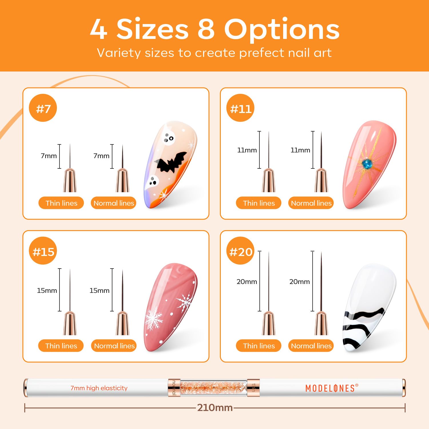 modelones pinceaux nail art double-face 15mm pour motifs moyens