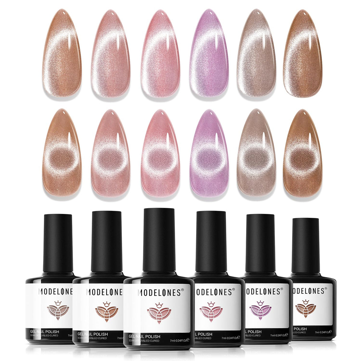 Modelones Cat Eye Gel Nail Polish collection, effet cat-eye saisissant pour des looks soignés.