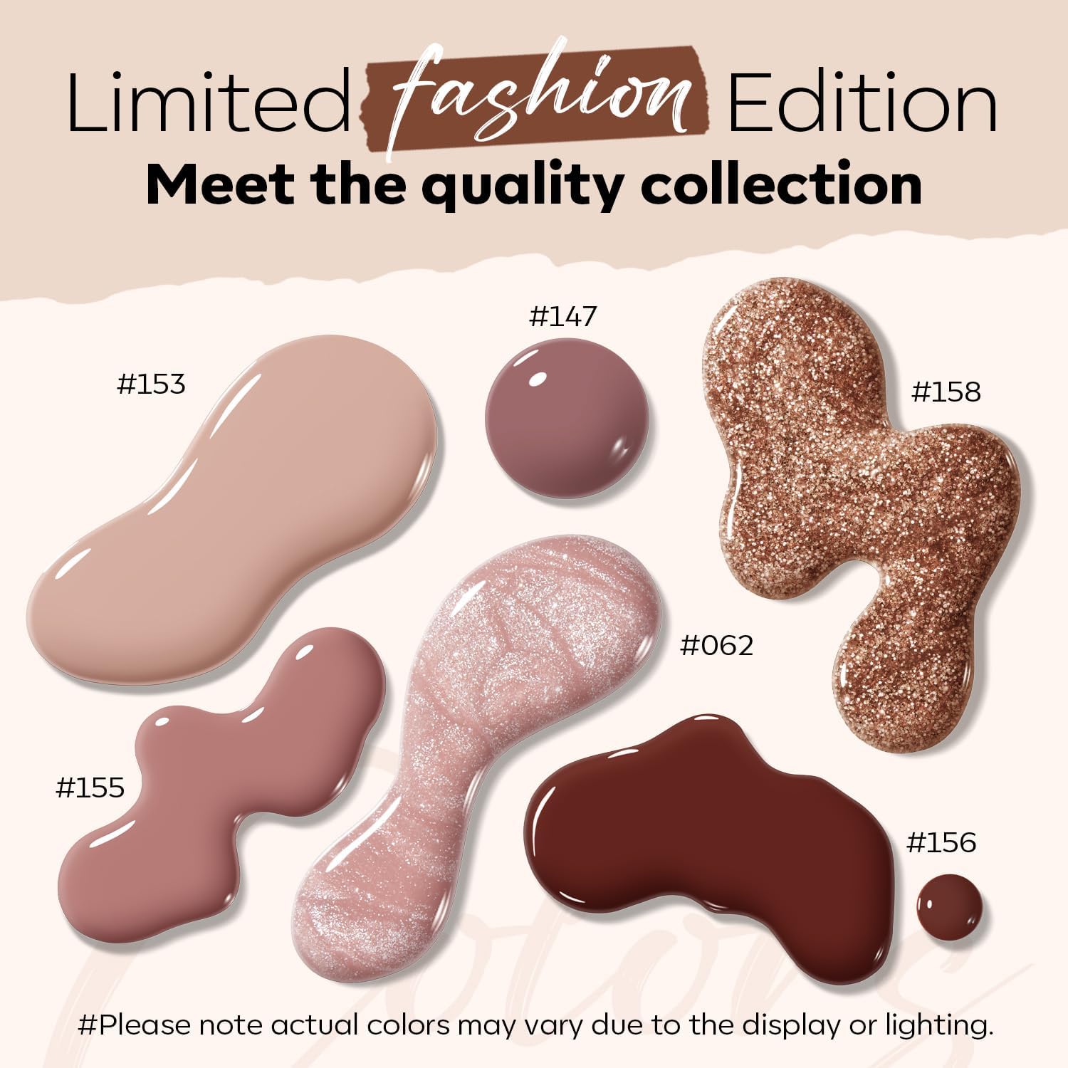 Modelones échantillons de teintes nude et brun sur roue.