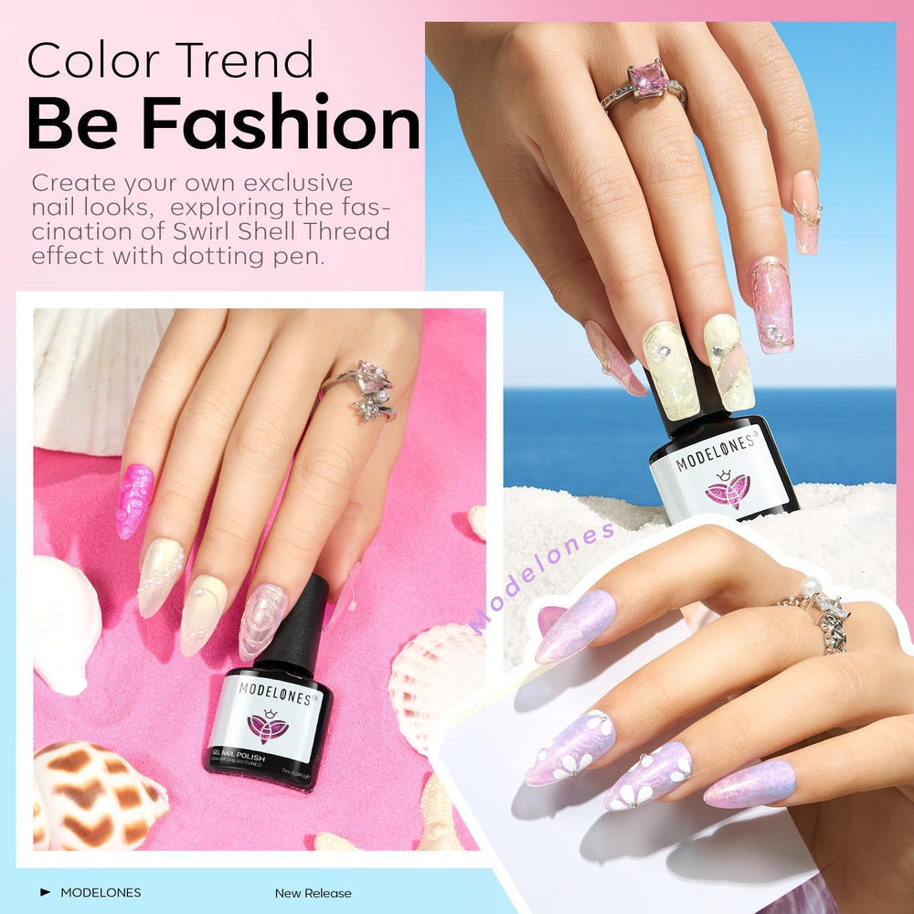 Modelones Pearl Gel effet coquillage fil tourbillon sur les ongles