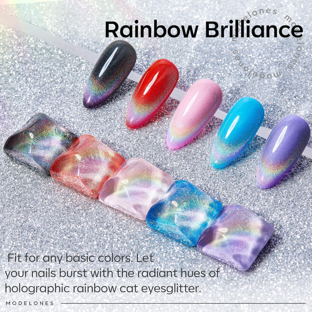 Modelones effet magnet glitter holographique, rendu chatoyant et dimensionnel.