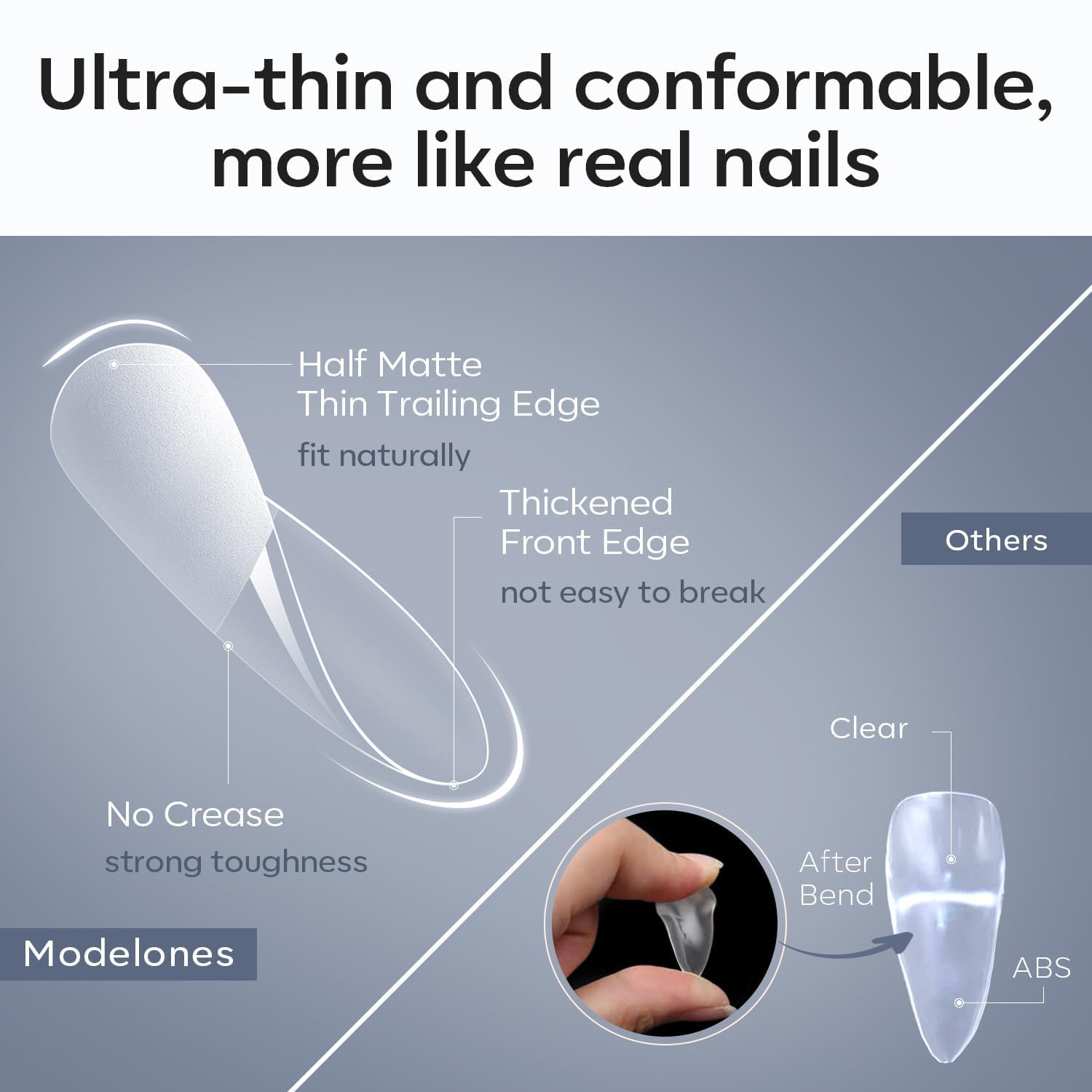 Modelones embouts ongles amande qualité premium pour confort durable.